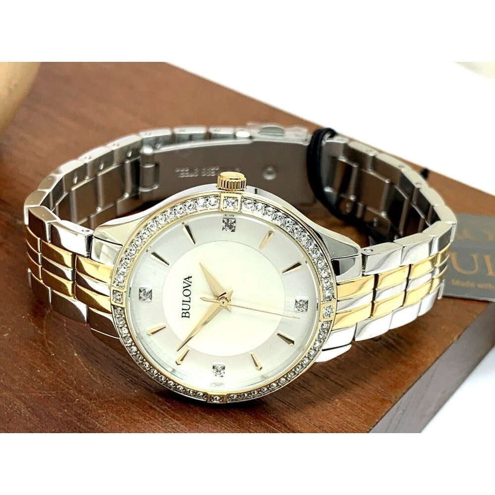 Bulova Women's Watch 98L273 Mother of Pearl Dial Crystal Accent Two Tone - Picture 7 of 12